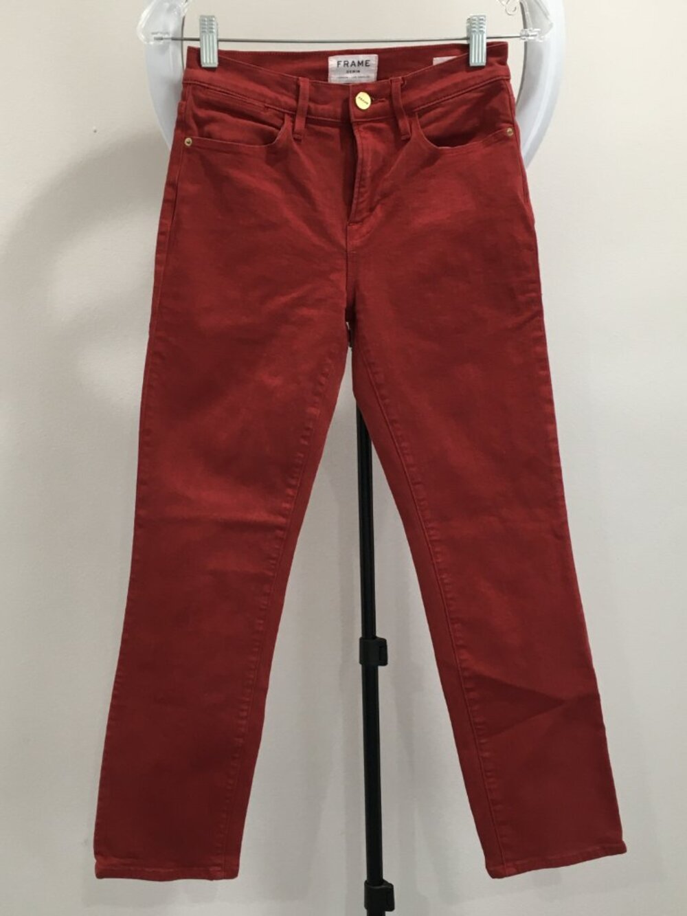 FRAME Fired Brick Le High Straight Logo Hardware 5 Pocket Jeans